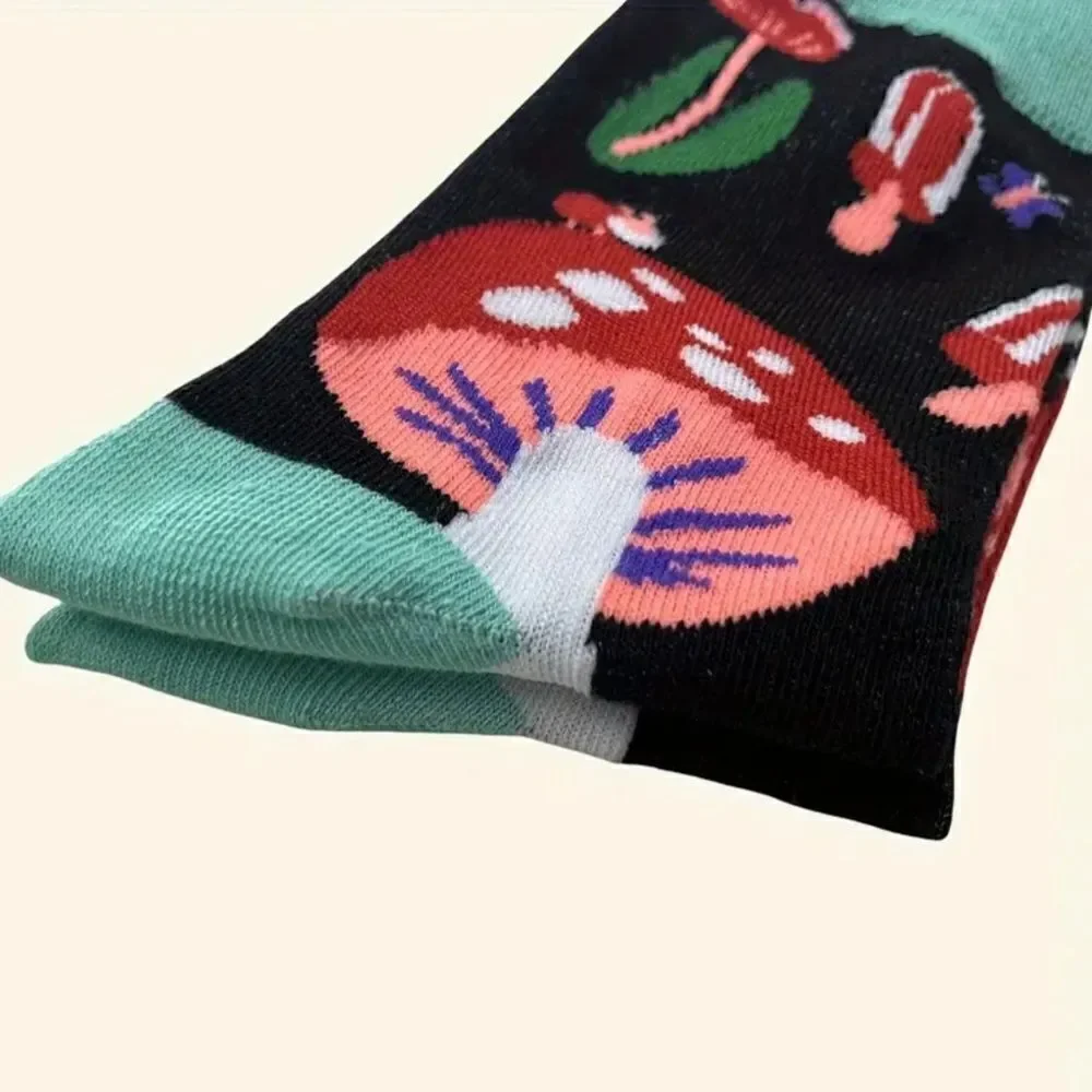 Trendy Women's Mushroom Print Mid Tube Socks Soft Breathable Boho Festival